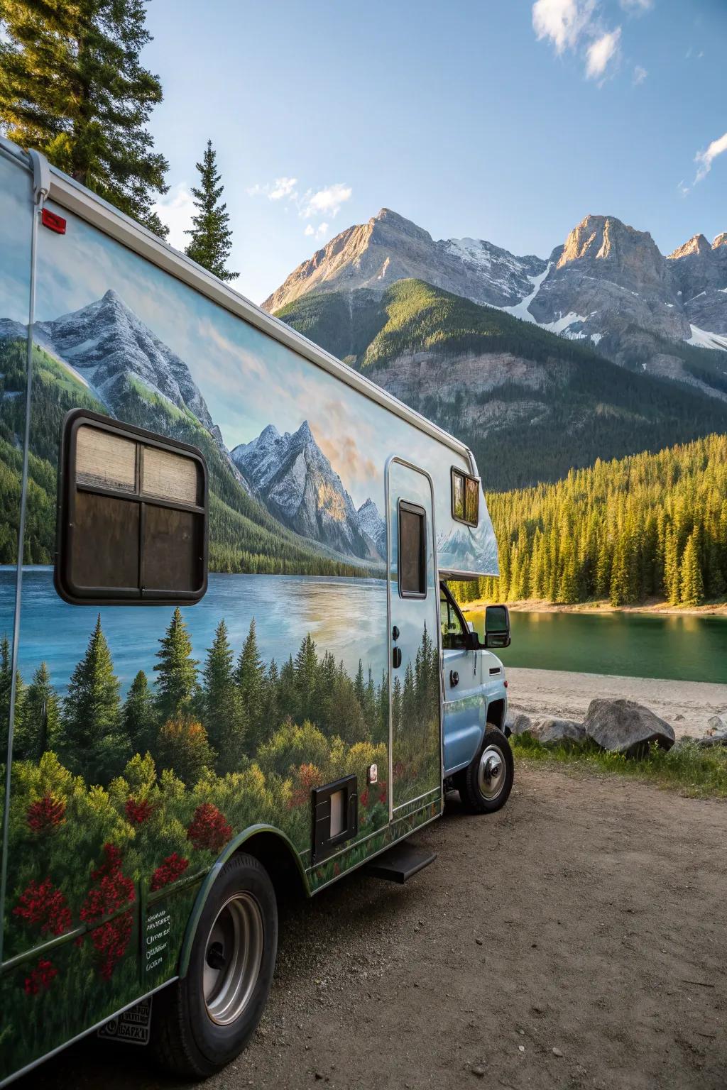 Take the beauty of nature on the road with this masterfully painted camper van, where every journey feels like a walk in the wilderness.