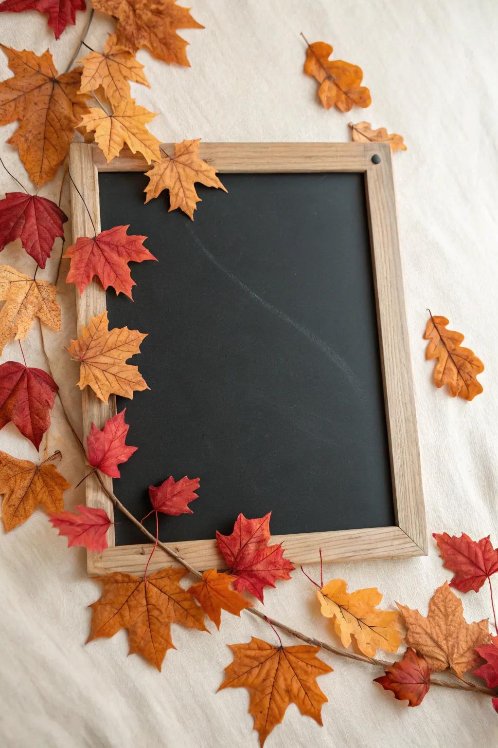 Embrace the season with a touch of natural elegance: Autumn leaves frame your ideas beautifully.