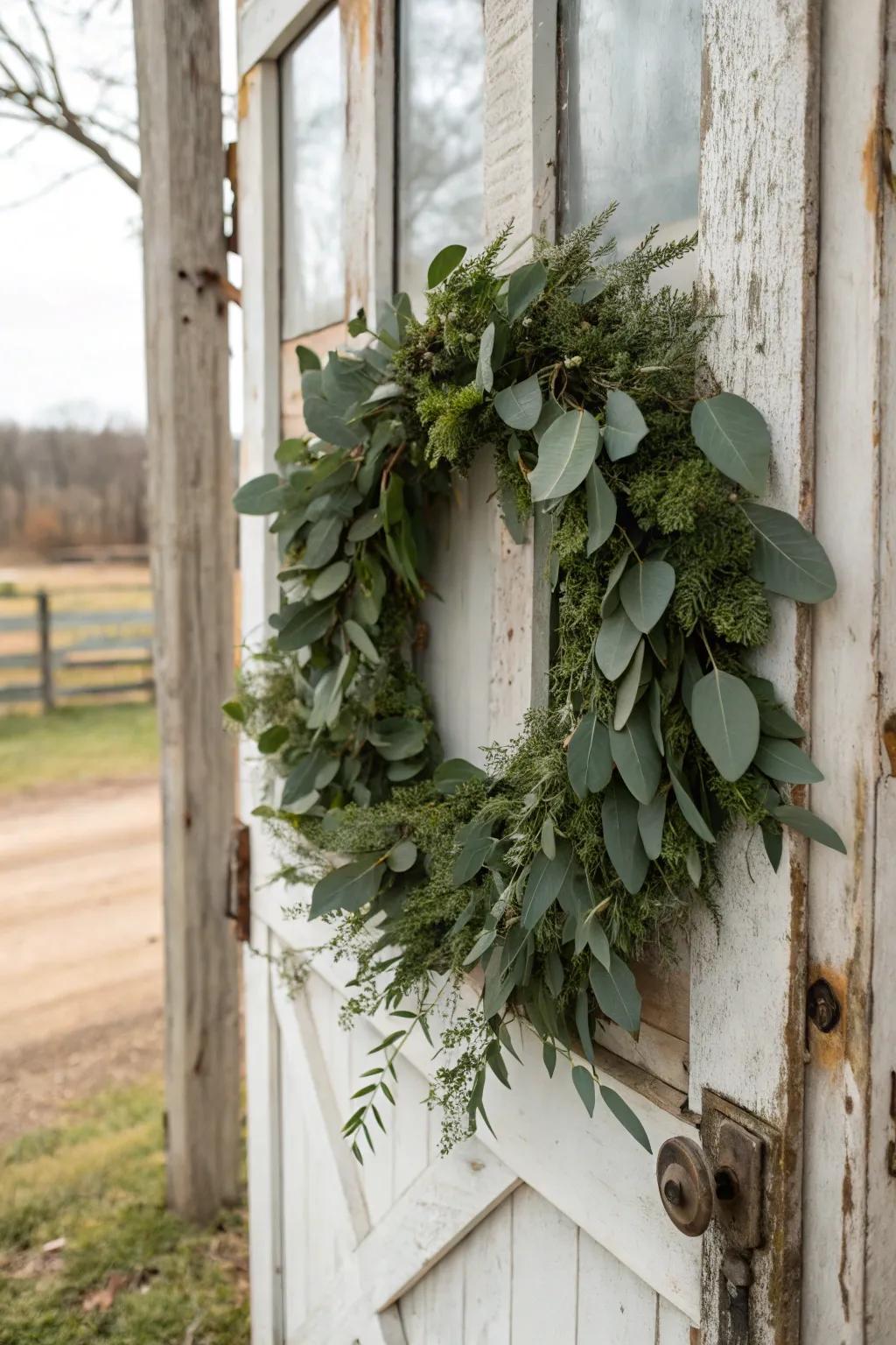 Eucalyptus adds a fresh and elegant touch to any farmhouse wreath.