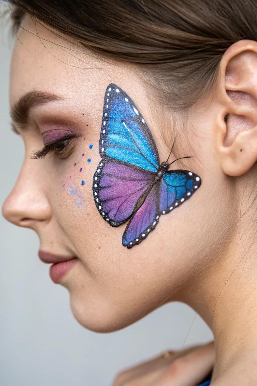 Flutter into elegance with this minimalist butterfly face paint masterpiece.