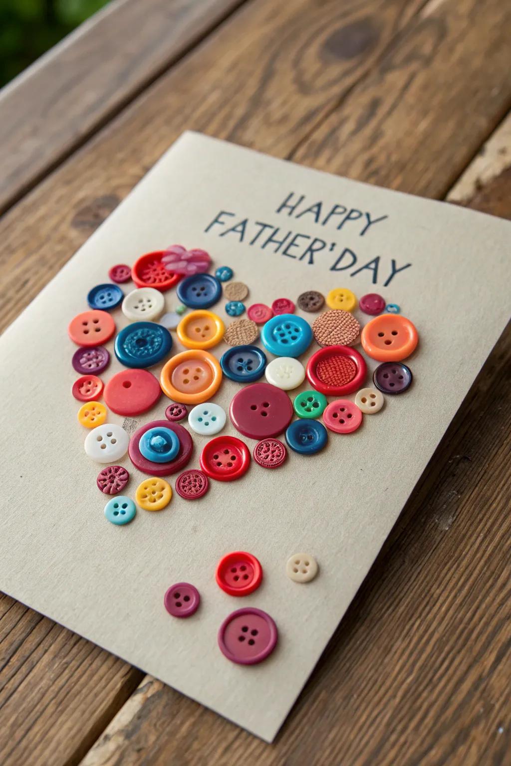Show Dad your love with a button heart card – a perfect blend of nostalgia and craftsmanship.