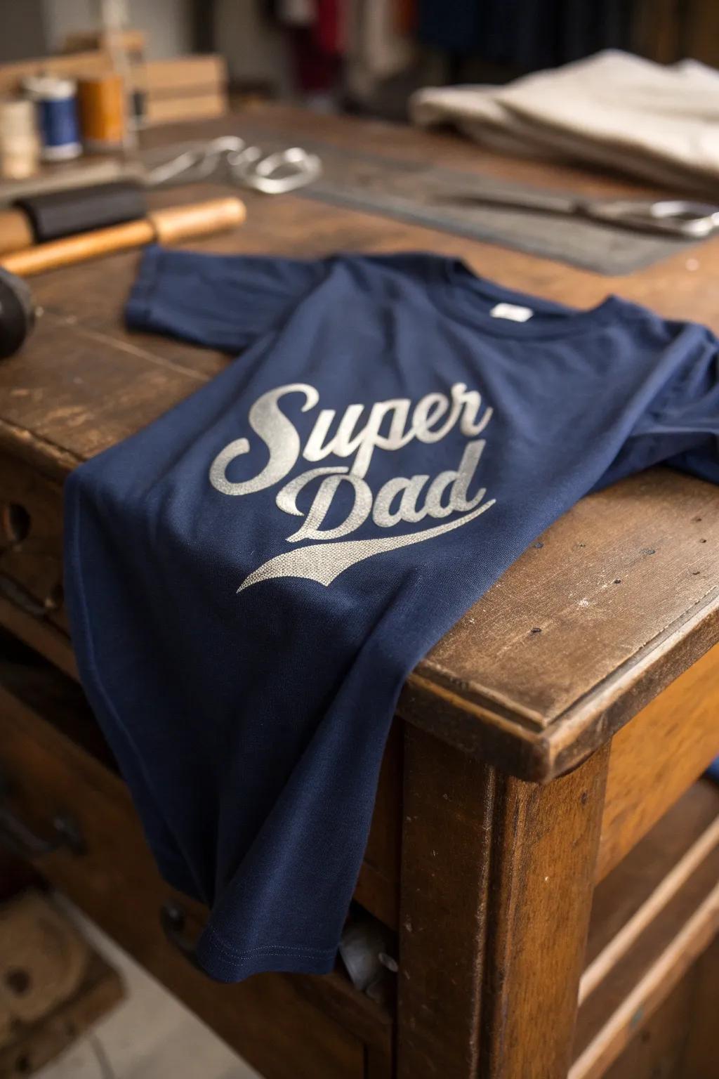 Celebrate Father's Day in style with a custom 'Super Dad' T-shirt, crafted with love and skill.
