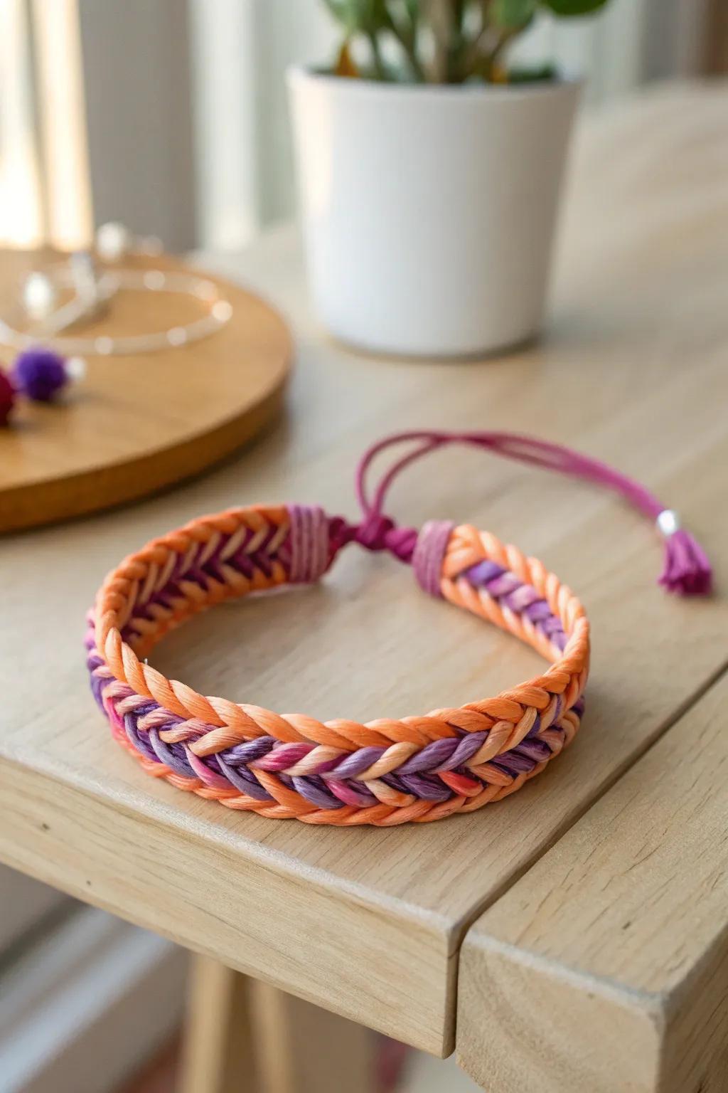 Wear the warmth of a sunset with this stunning fishtail bracelet in sunset shades.