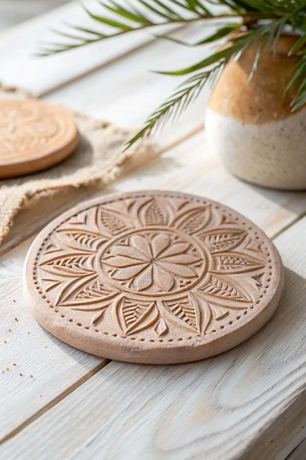 Elevate your coffee table with handcrafted geometric clay coasters—where modern design meets natural beauty.