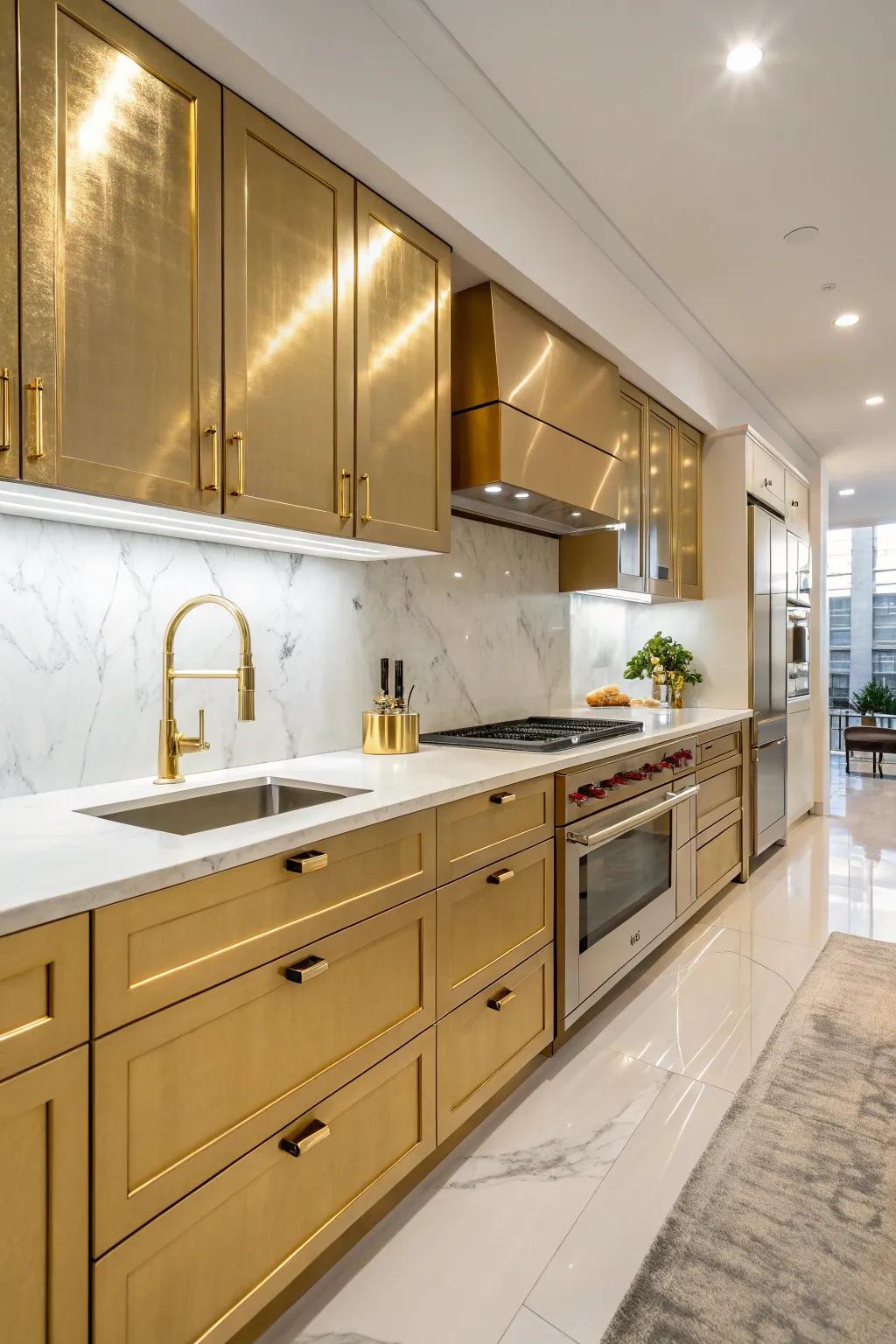 Gold fixtures bringing a touch of glamour to the kitchen.