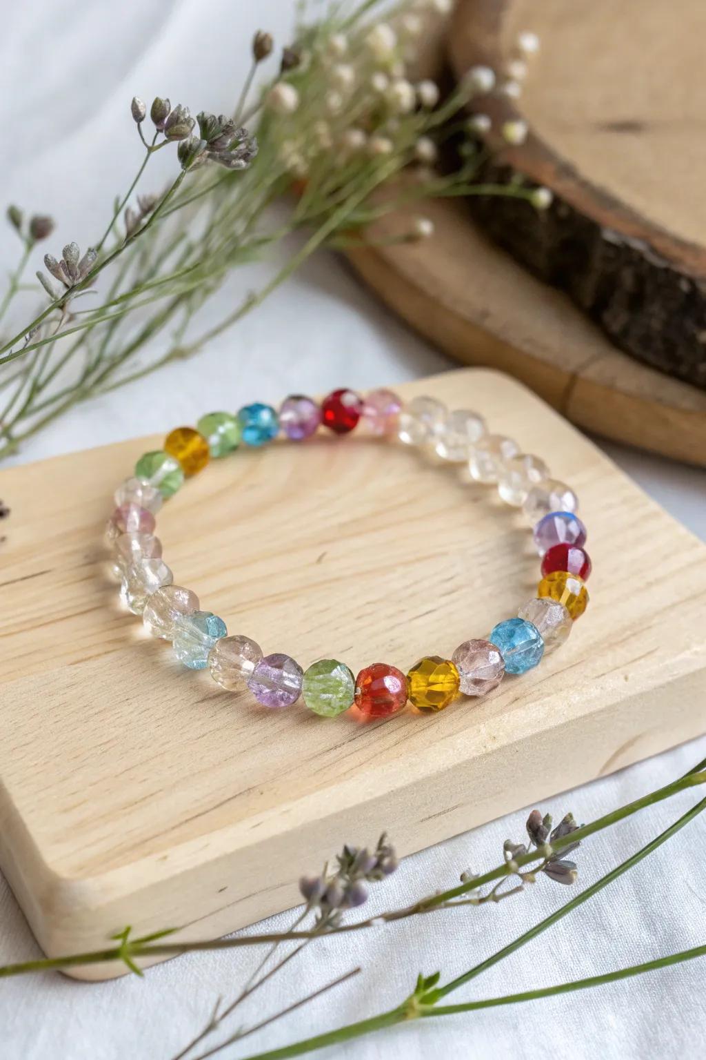 Elevate your style with this Rainbow Crystal Delight – a masterpiece of color and craftsmanship!