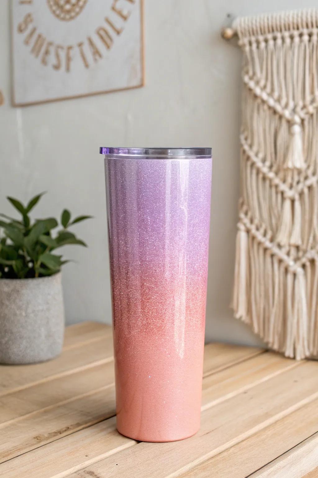 Capture the essence of a sunset with this stunning ombre glitter tumbler, where elegance meets craftsmanship.
