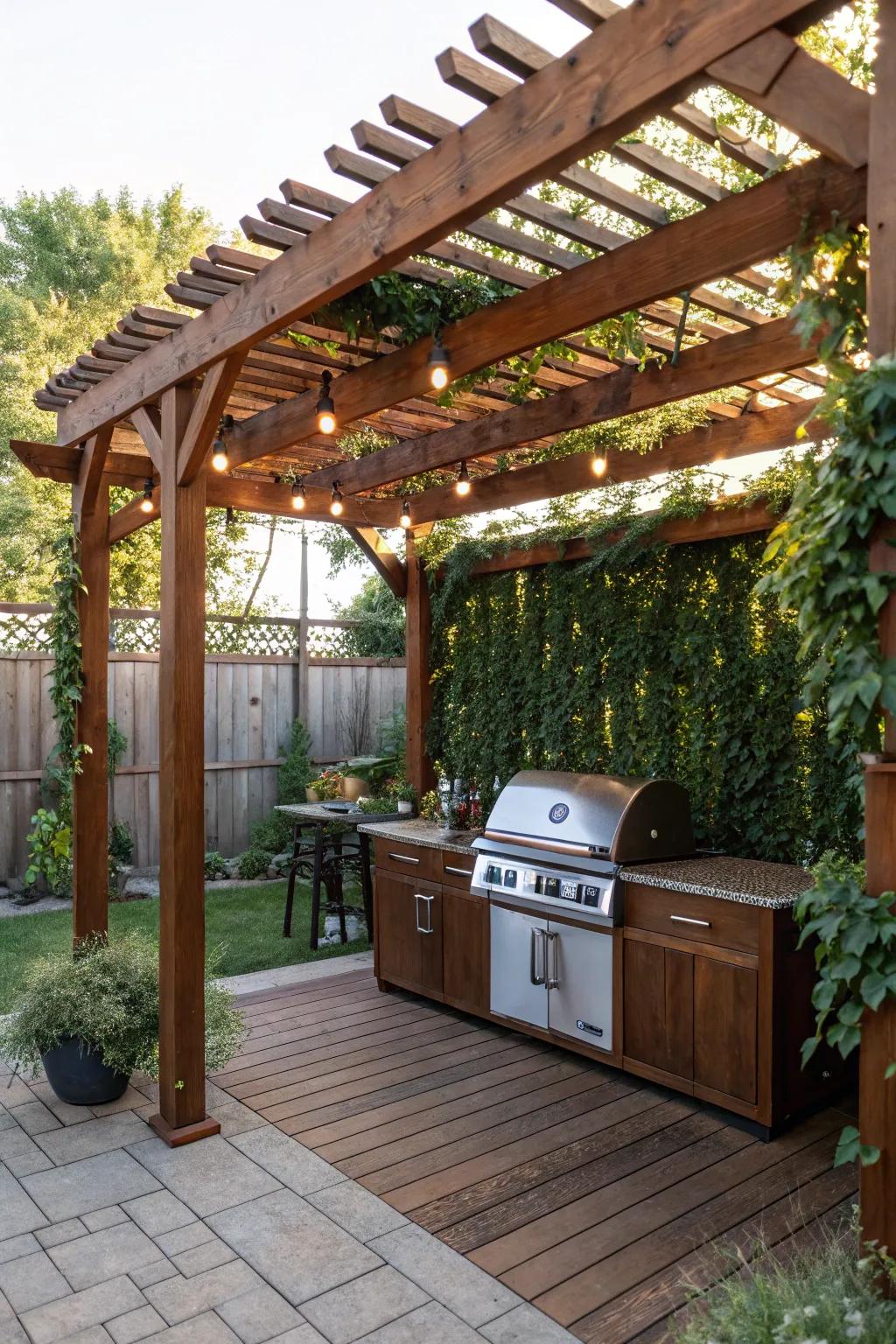 Elevate your outdoor grilling experience with the timeless elegance of a pergola.