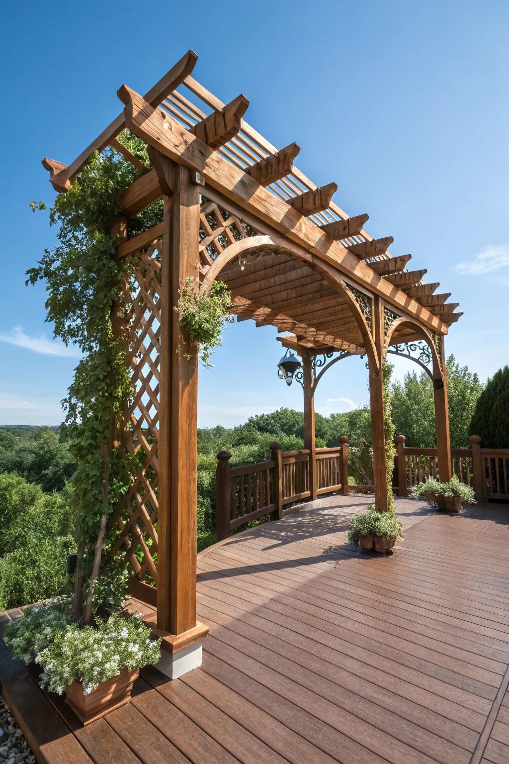 Craft your perfect outdoor retreat with a stunning wooden pergola, offering elegance and shade for those sunny afternoons.