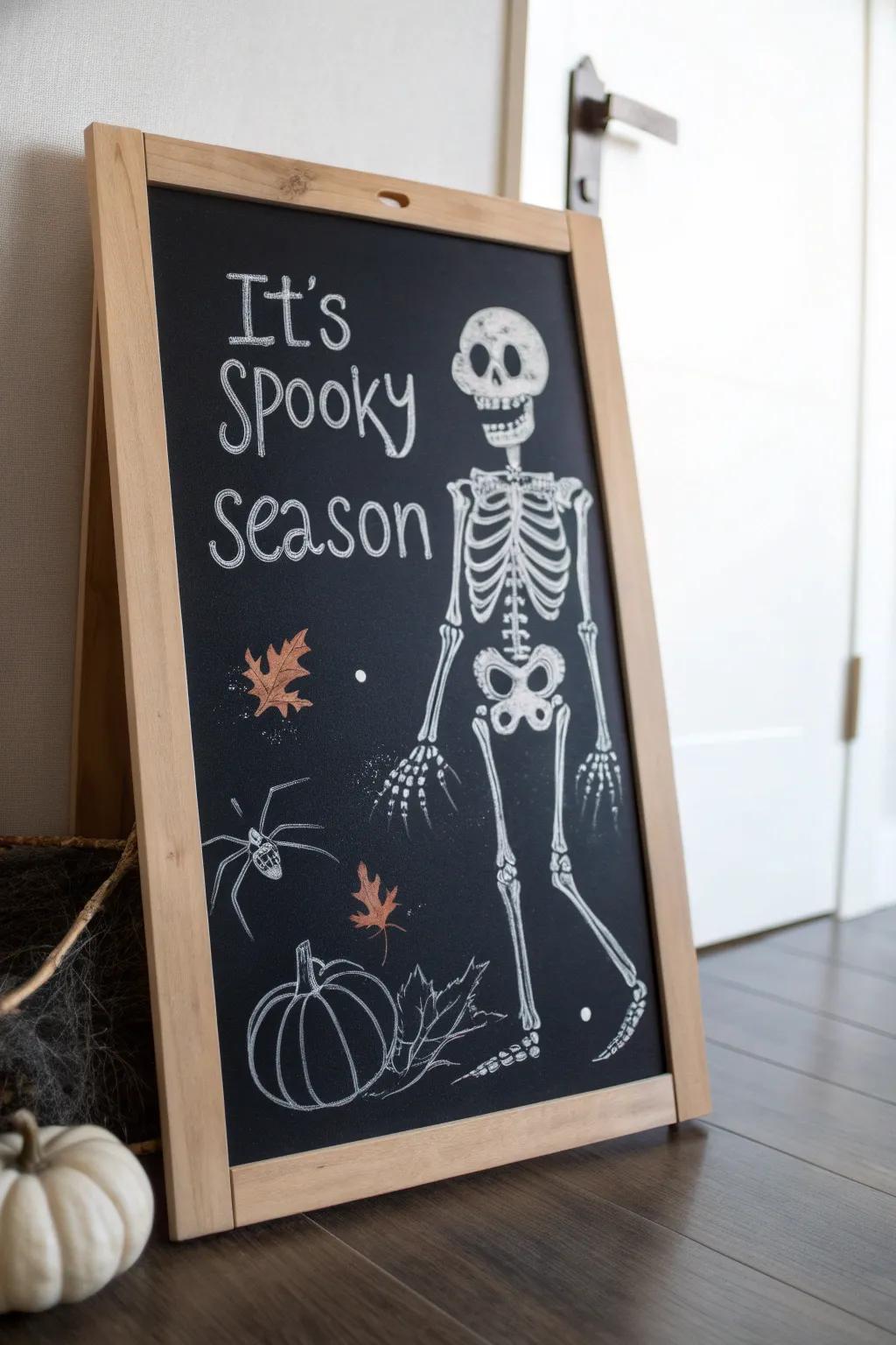 Embrace the spooky season with this charming chalkboard art that blends minimalism with a festive twist.
