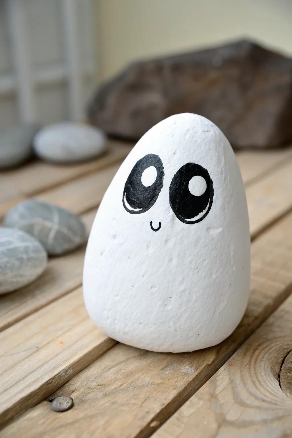 Embrace the spooky season with these adorable ghostly rock spirits, perfect for adding a minimalist touch to your Halloween décor.