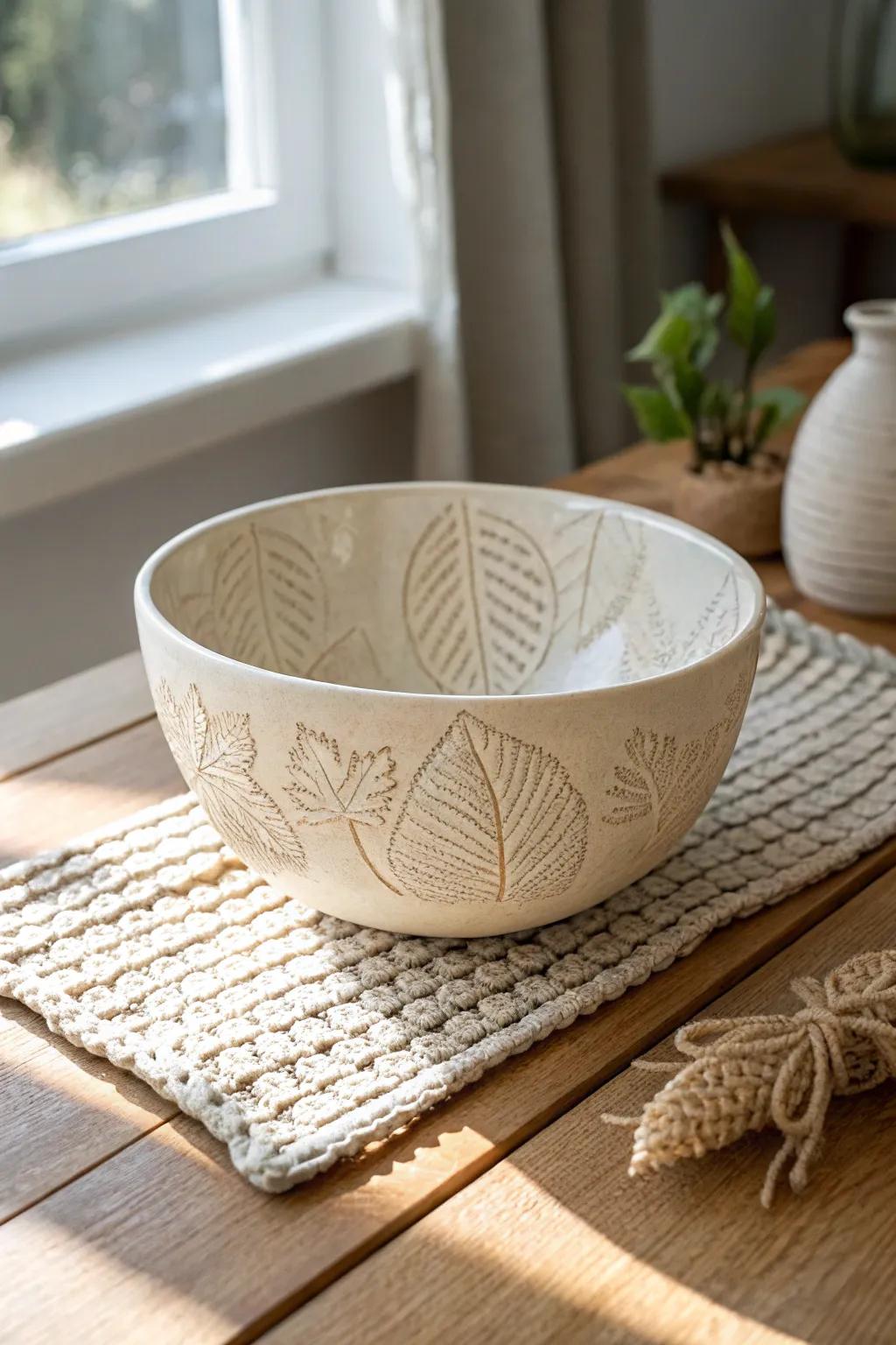 Embrace the art of texture with this handcrafted bowl, where nature meets creativity.