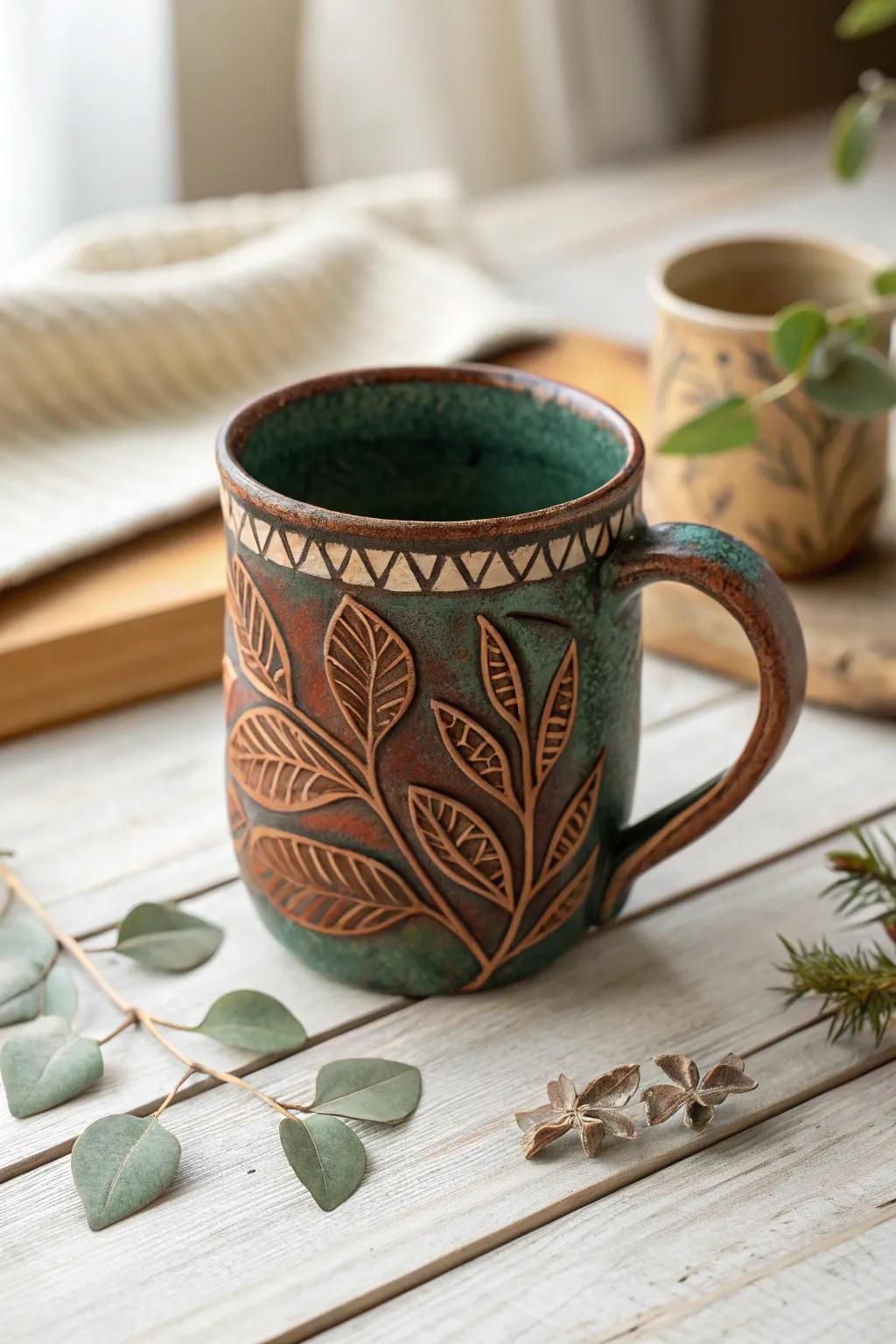 Sip in serenity with nature's touch – a handcrafted mug that brings the outdoors in.