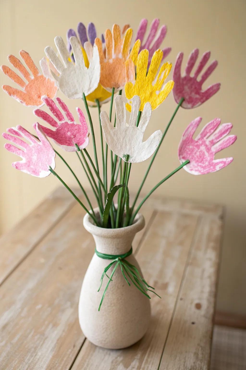 Celebrate growth and creativity with these vibrant handprint flowers—a perfect handmade gift for Mother's Day.