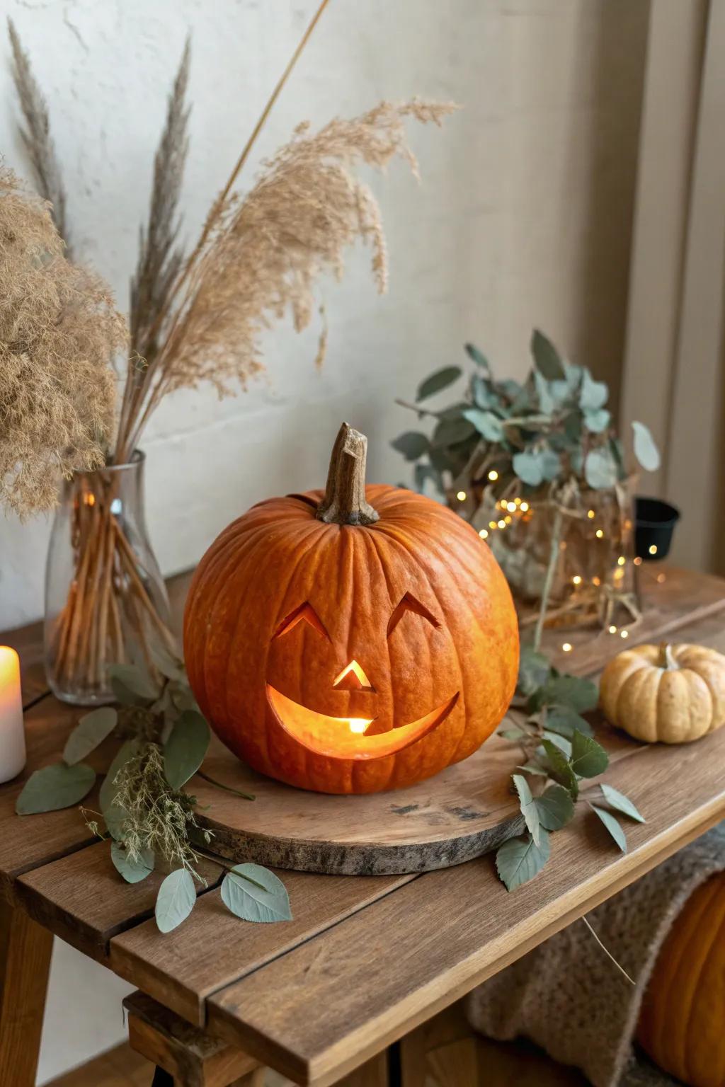 Add a playful wink to your autumn decor with this charming pumpkin carving idea!