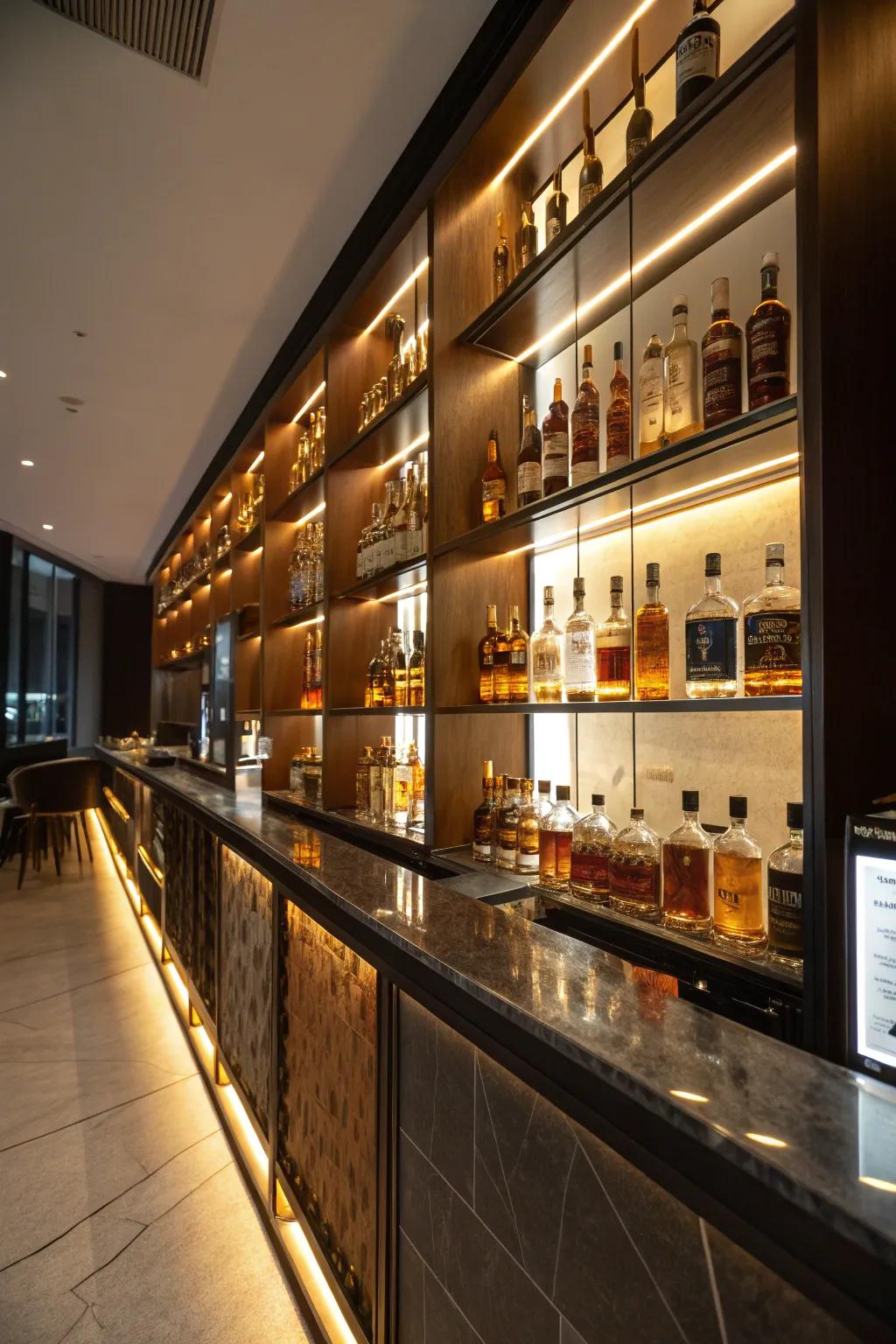 Backlit shelves add a touch of elegance and drama to your display.