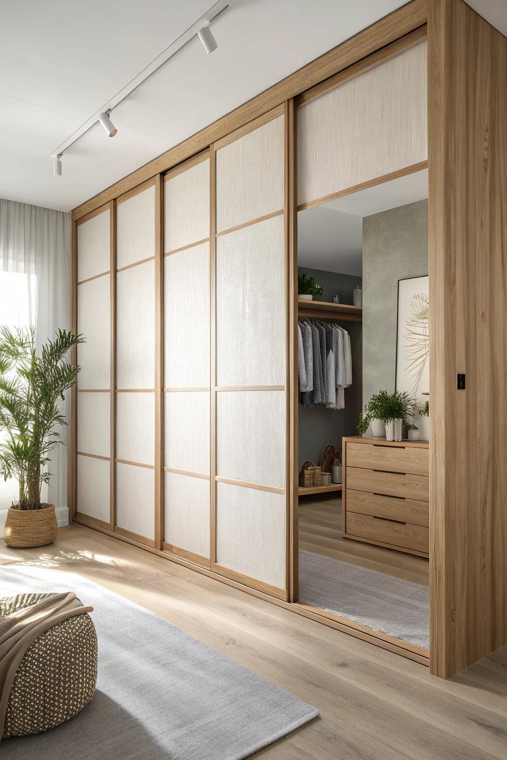 Transform your space with elegant sliding panels for a chic, modern closet solution.