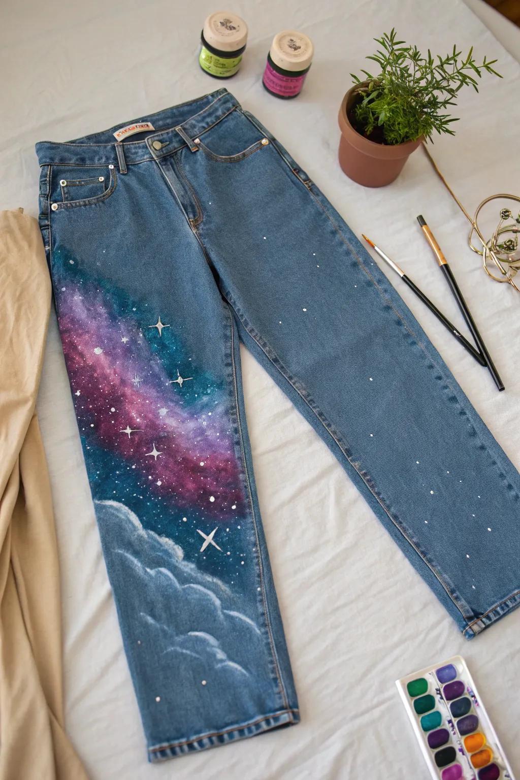 Unleash your inner artist: Transform your jeans into a galaxy of style!