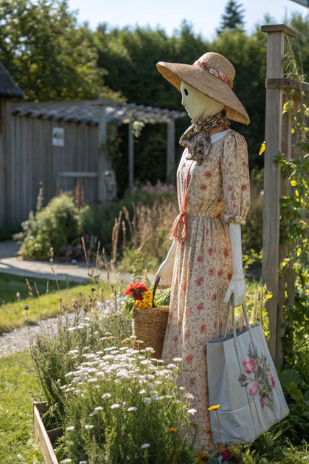 Craft eco-friendly elegance with a charming scarecrow made from recycled treasures.