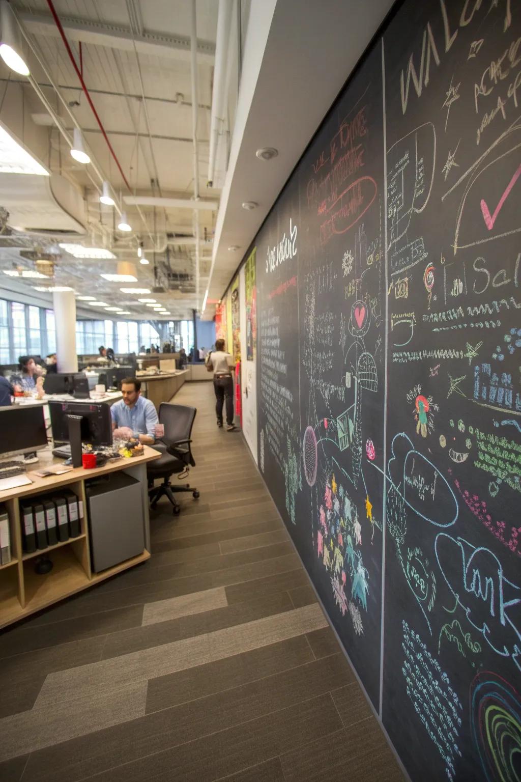 Chalkboard walls inspire creativity and collaboration.