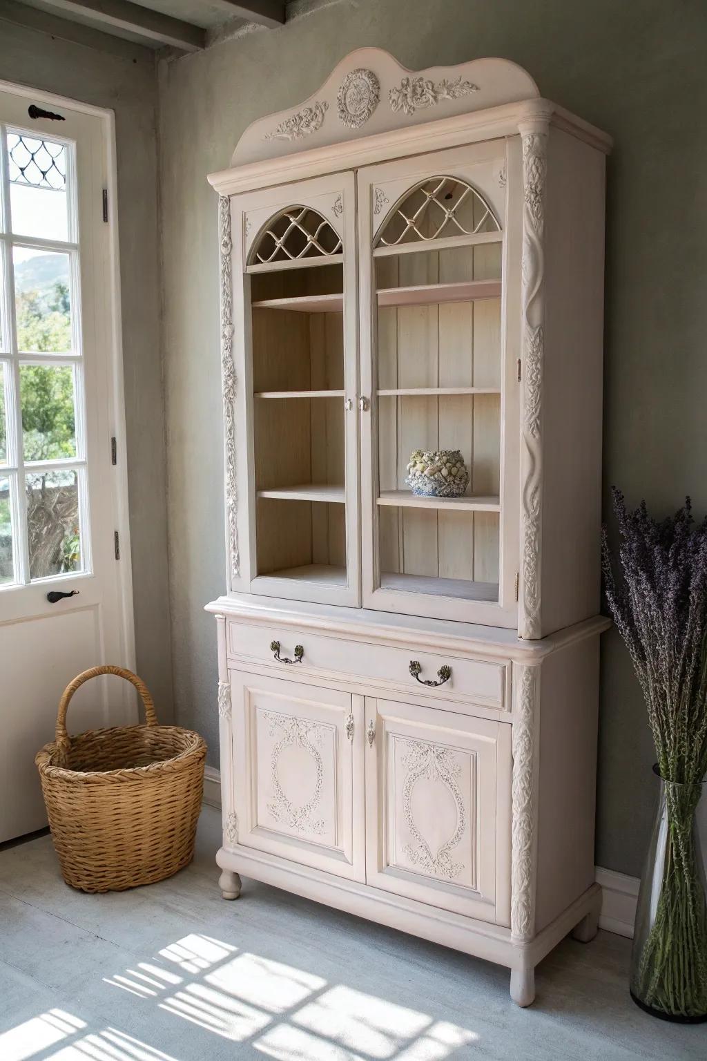 Transform your vintage hutch with the magic of chalk paint for a dreamy, minimalist look.