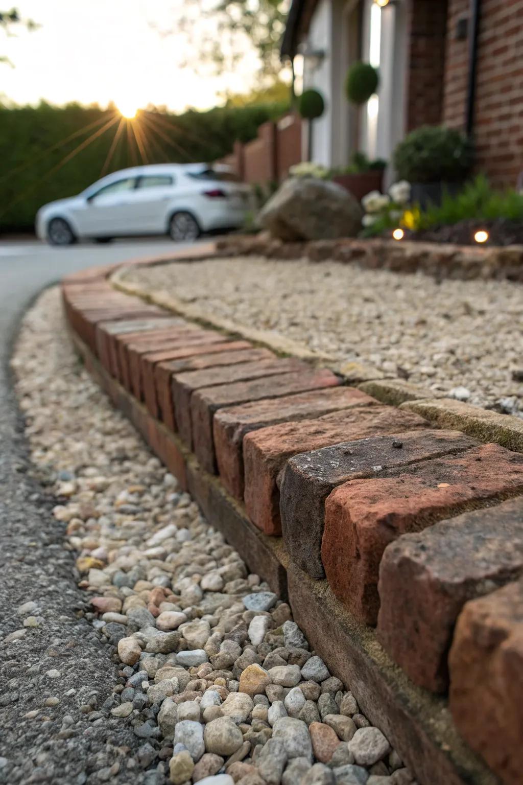 Elevate your driveway's charm with timeless brick edging.