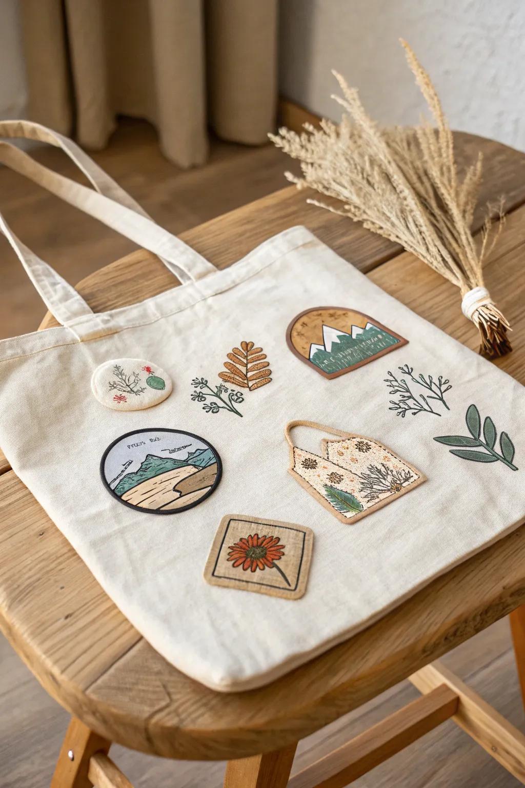Transform your tote into a canvas of memories and style with charming iron-on patches.