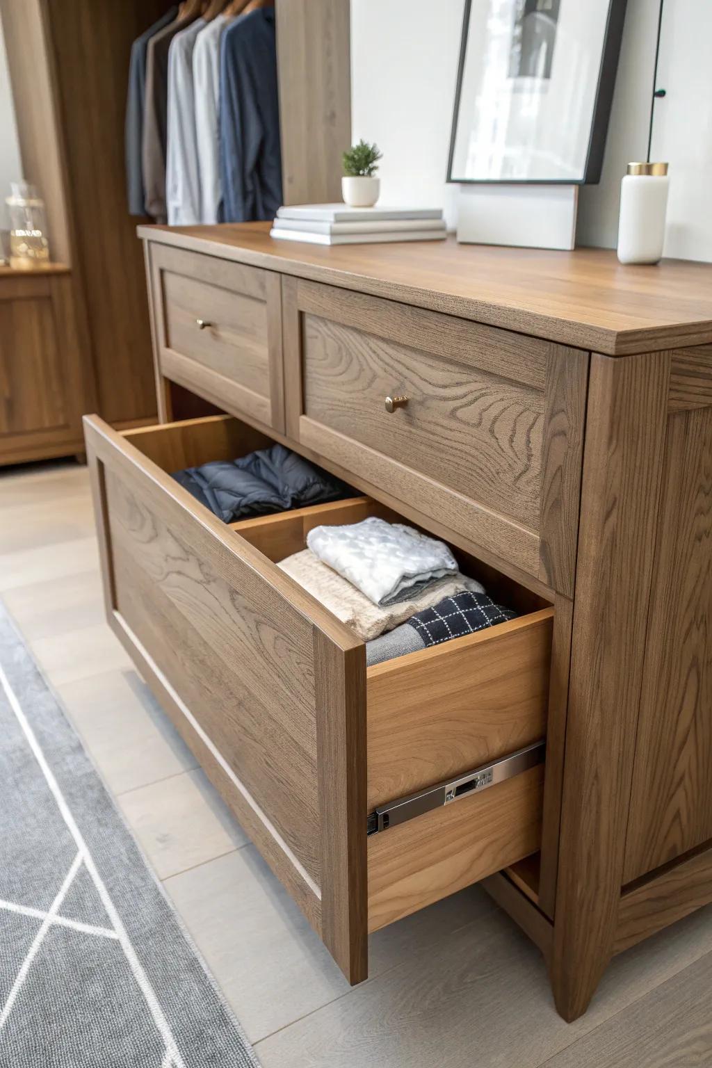 Discover the art of hidden storage with these exquisitely crafted knee wall drawer units.