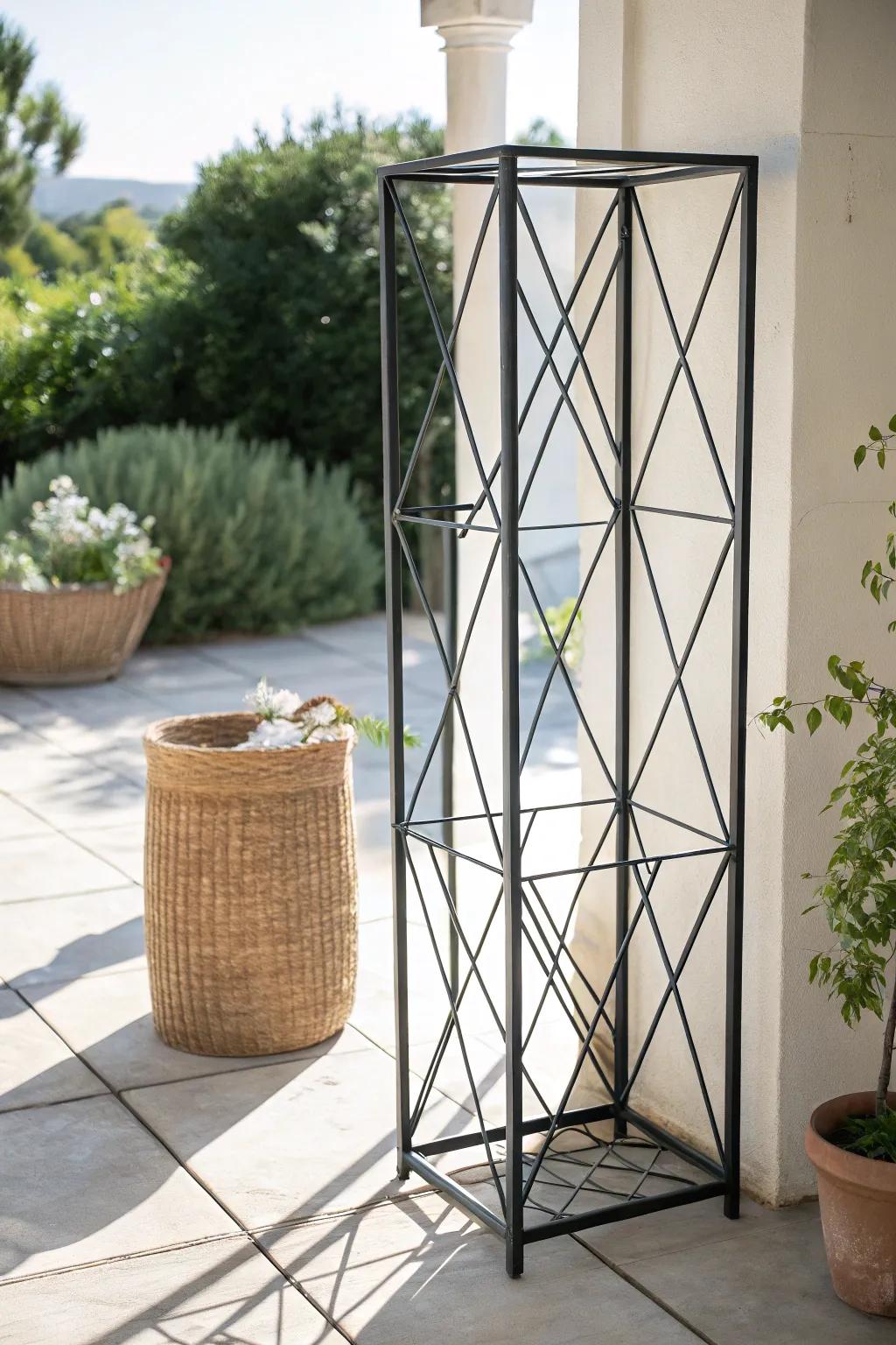 Elevate your outdoor space with a sleek metal frame lattice, where modern design meets natural beauty.