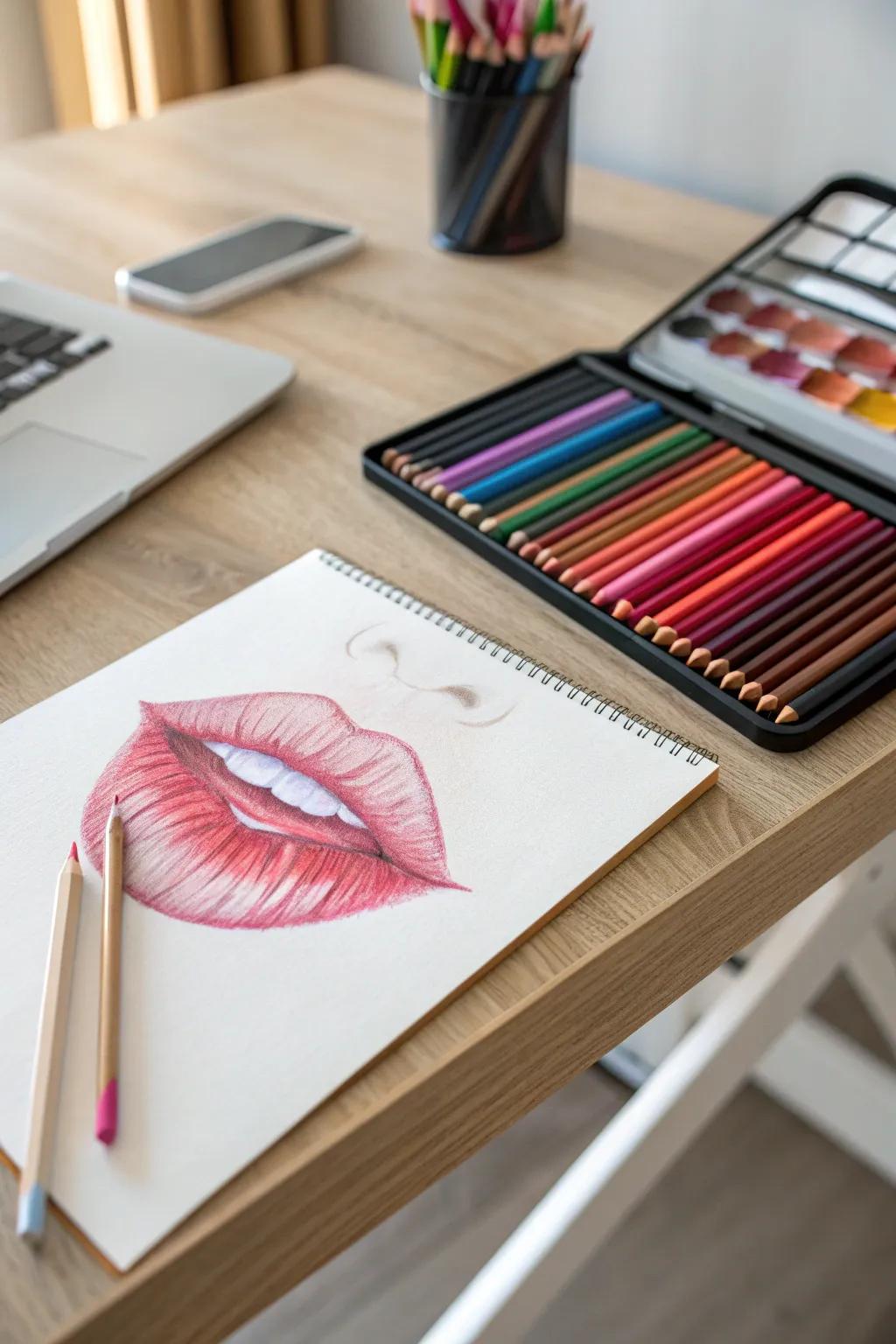 Bring your lip drawings to life with vibrant reds and pinks, embracing simplicity and artistry.