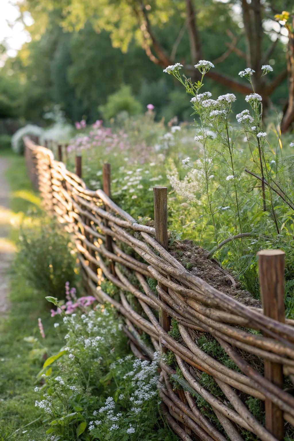 Embrace rustic elegance with a handcrafted willow fence that transforms your garden into a fairytale retreat.