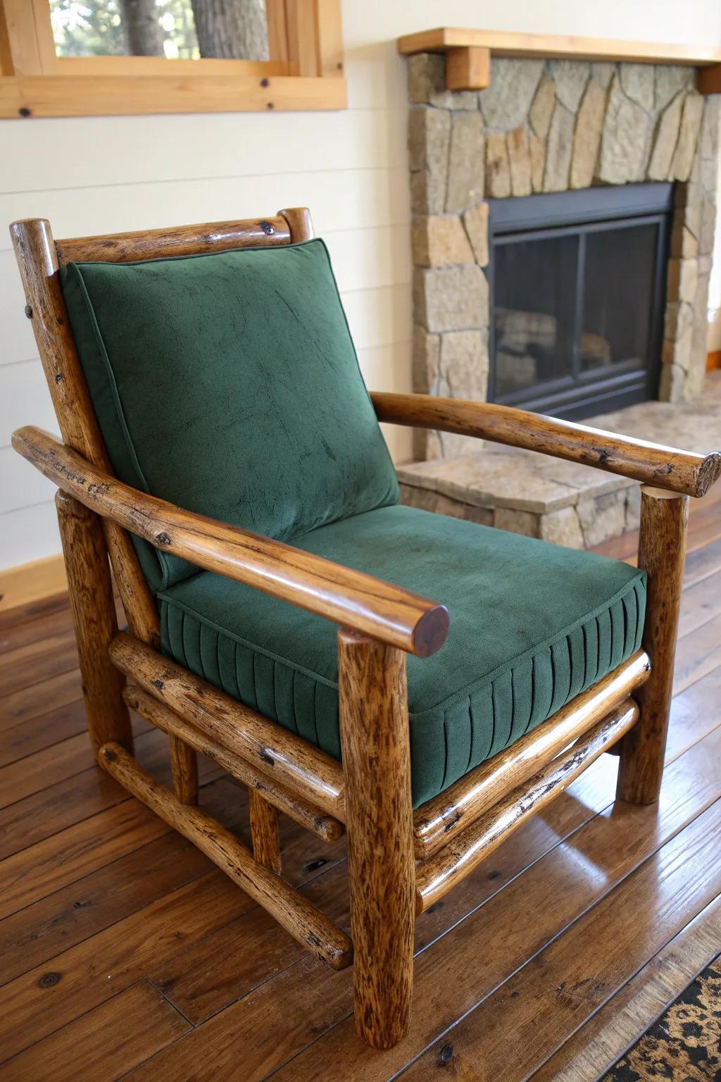 Sink into the art of craftsmanship with this stunning hickory log armchair.