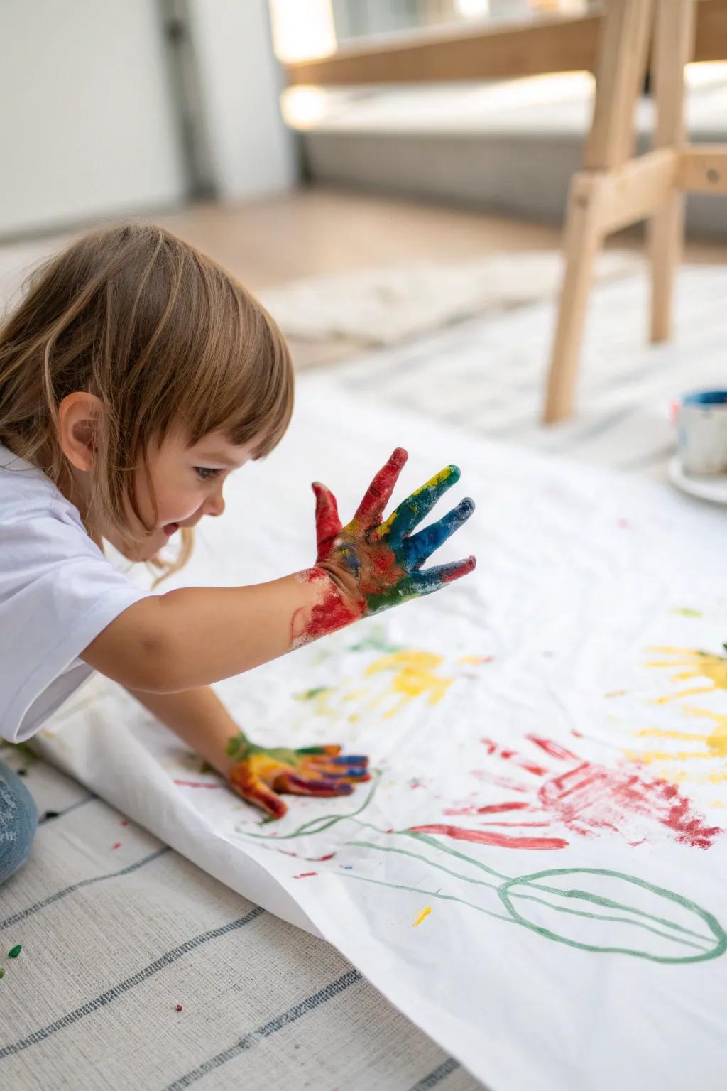 Capture the joy of creativity with every colorful swirl. #MessyPlay #FingerPaintingFun