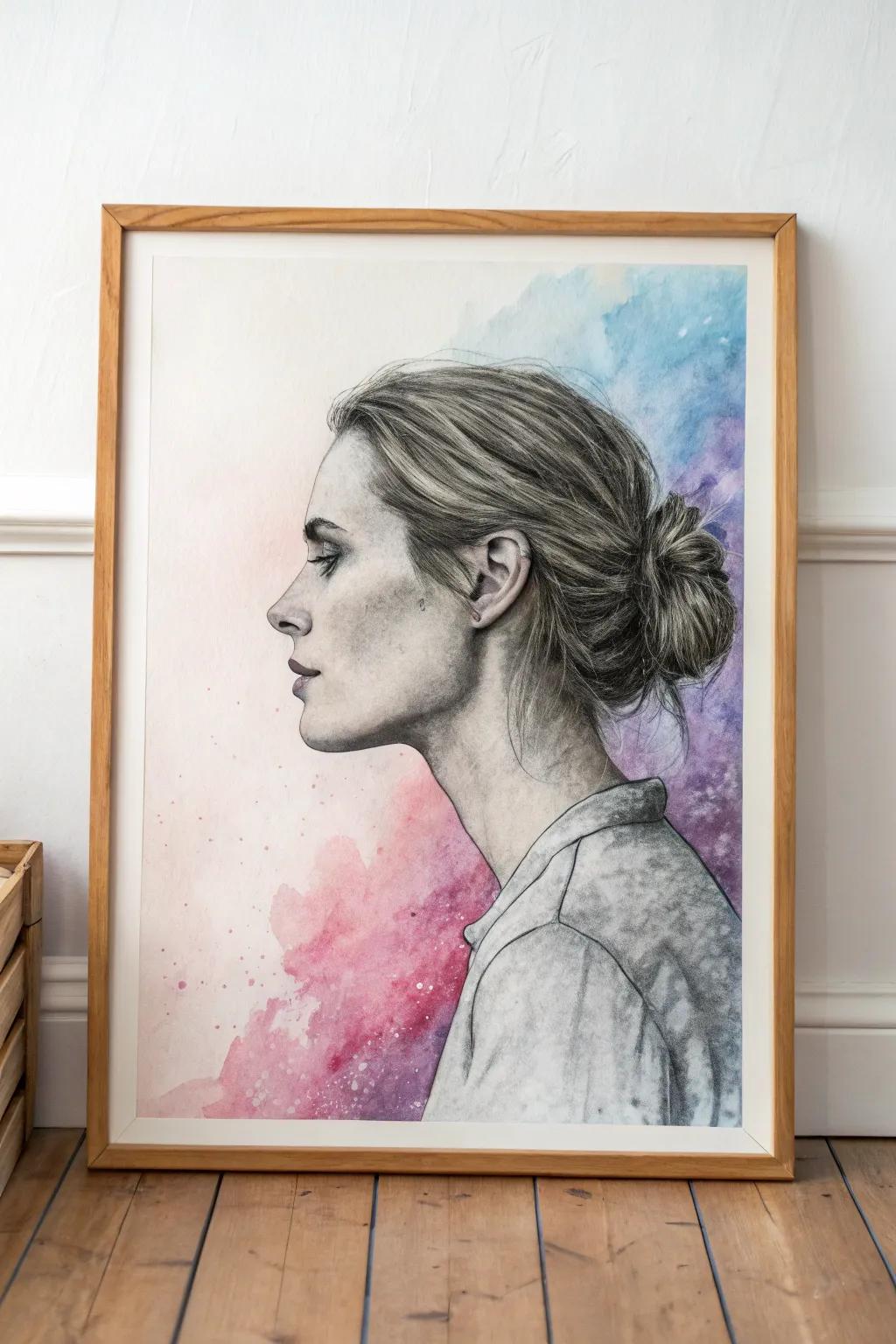 Embrace contrasts and uncover the soul with this stunning mixed media portrait.