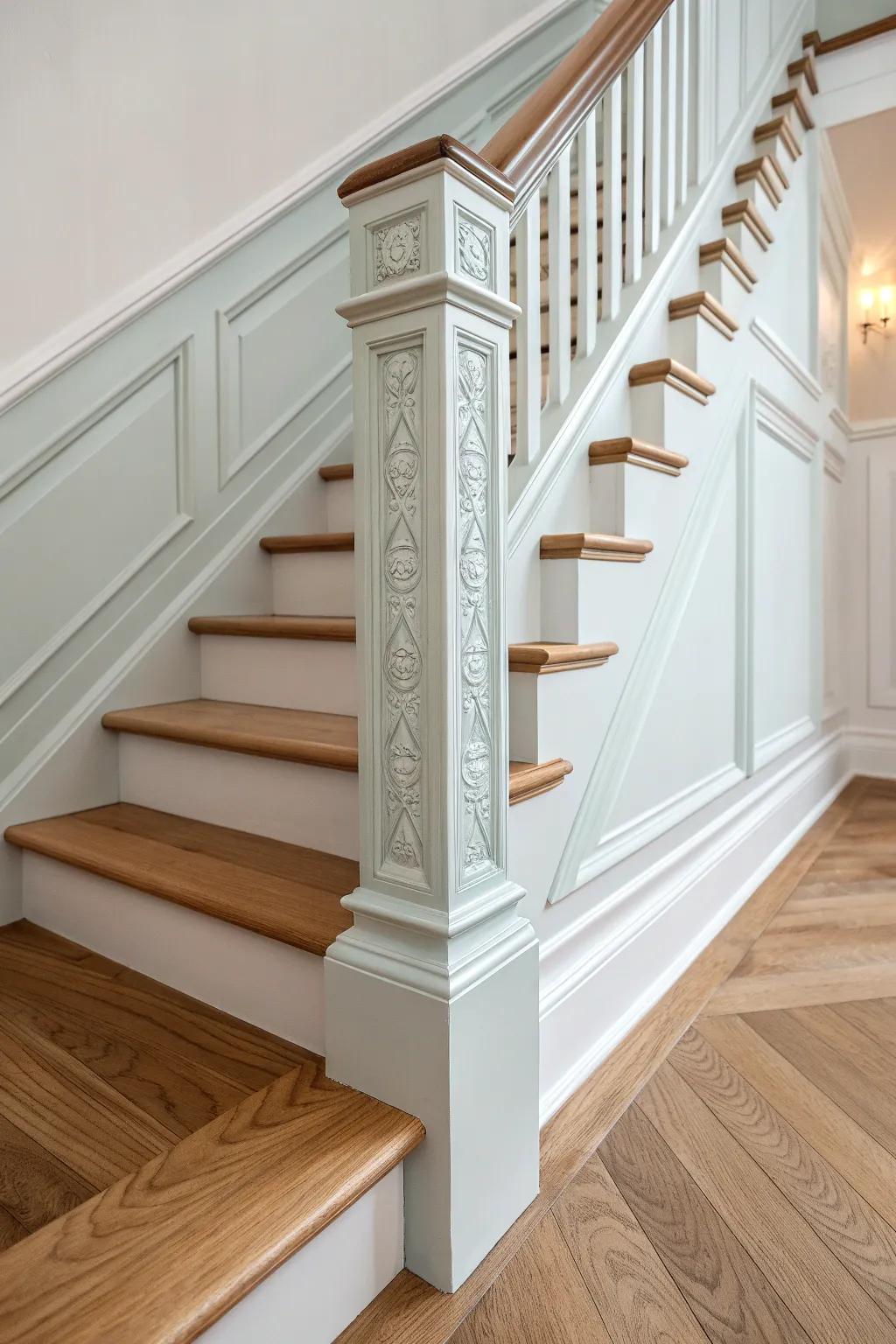 Framing your staircase with elegance: Bold trim and molding make a stylish statement.