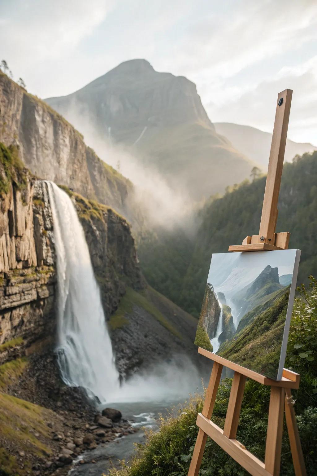 Embrace the tranquil beauty of nature with this mystical waterfall painting, where simplicity meets elegance.