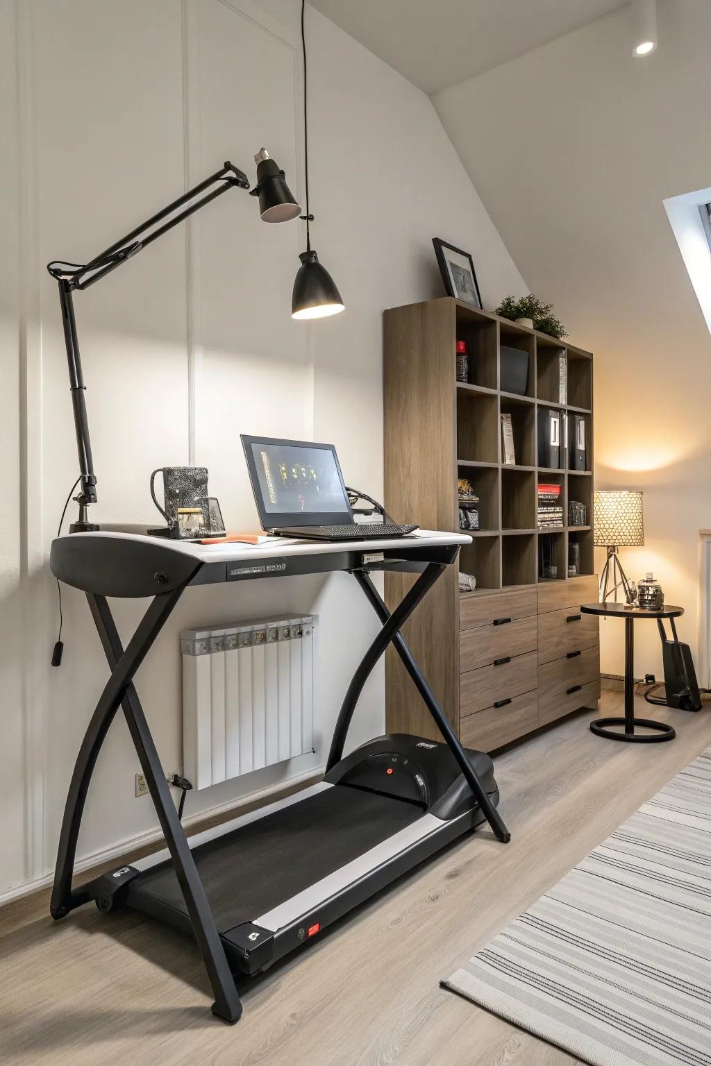 A minimalist's haven where work and workout coexist beautifully.