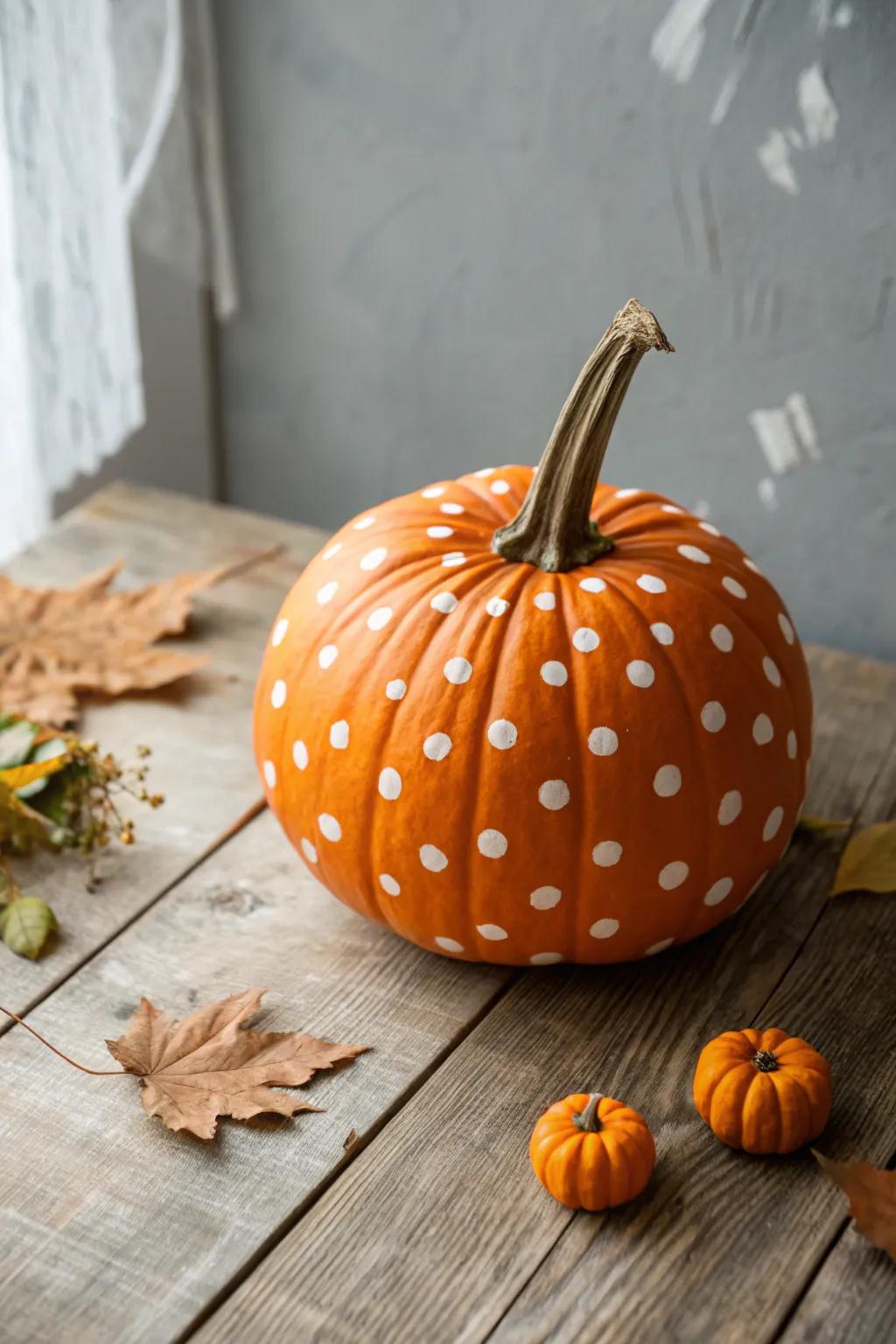 Embrace playful elegance with a polka-dotted pumpkin, adding a touch of whimsy to your fall decor.