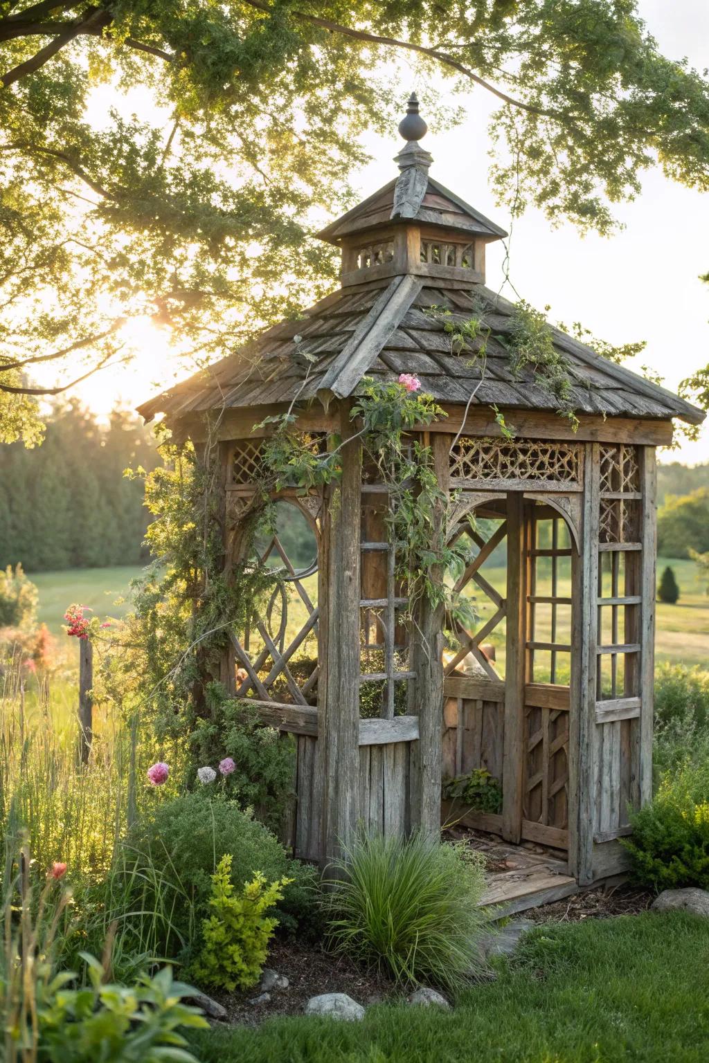 Discover the rustic charm of a handcrafted wooden aviary, where nature and sustainability meet in perfect harmony. 🌿✨ #RusticElegance #BohoGarden