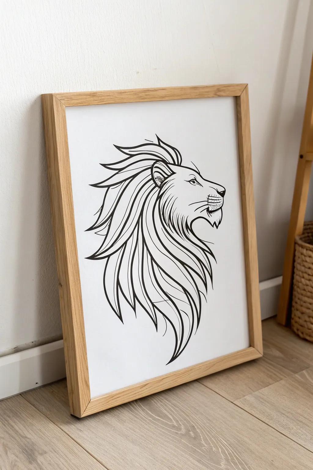 Embrace the elegance of nature with this minimalist lion's head outline, a perfect blend of strength and simplicity.