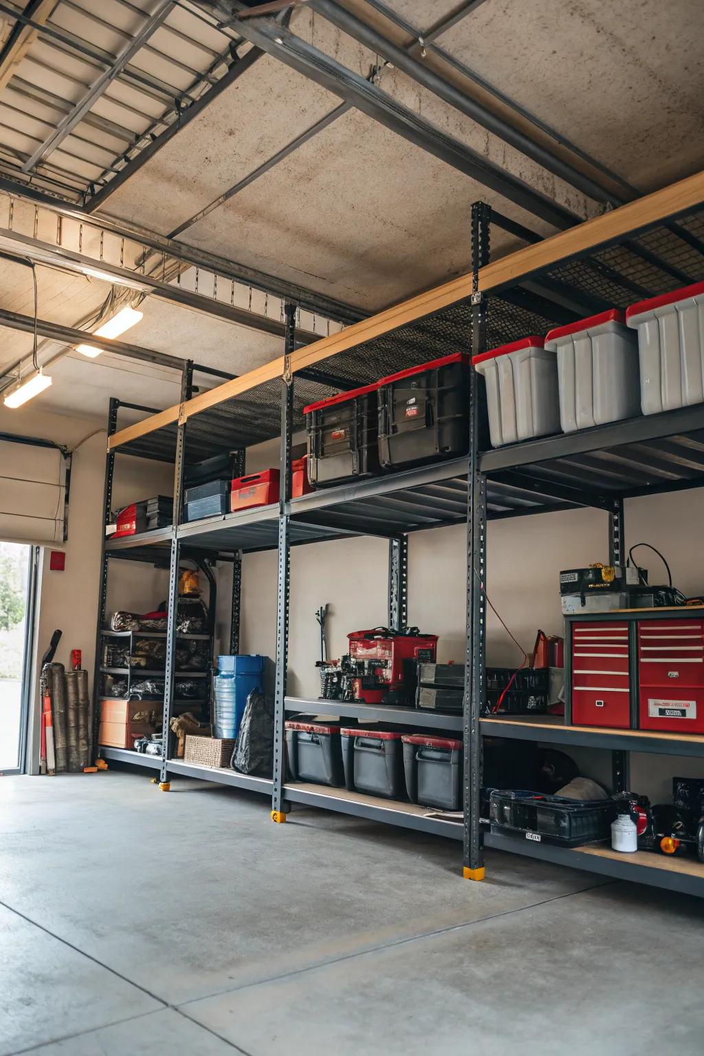 Heavy-duty racks ensure your large items are safely stored overhead.