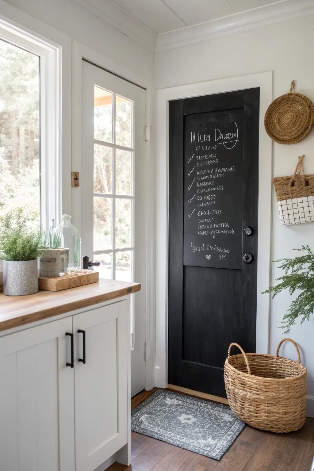 Unlock creativity and organization with a chic chalkboard door in your kitchen!