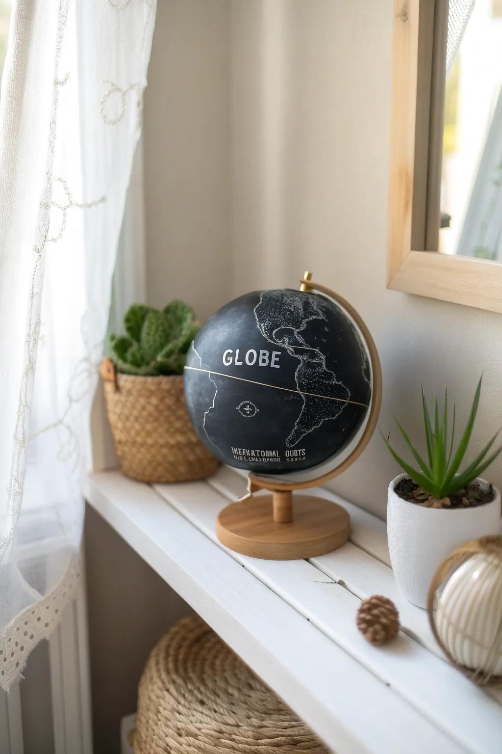 Adventure awaits—write your journey on a chalkboard globe and let your dreams take shape!