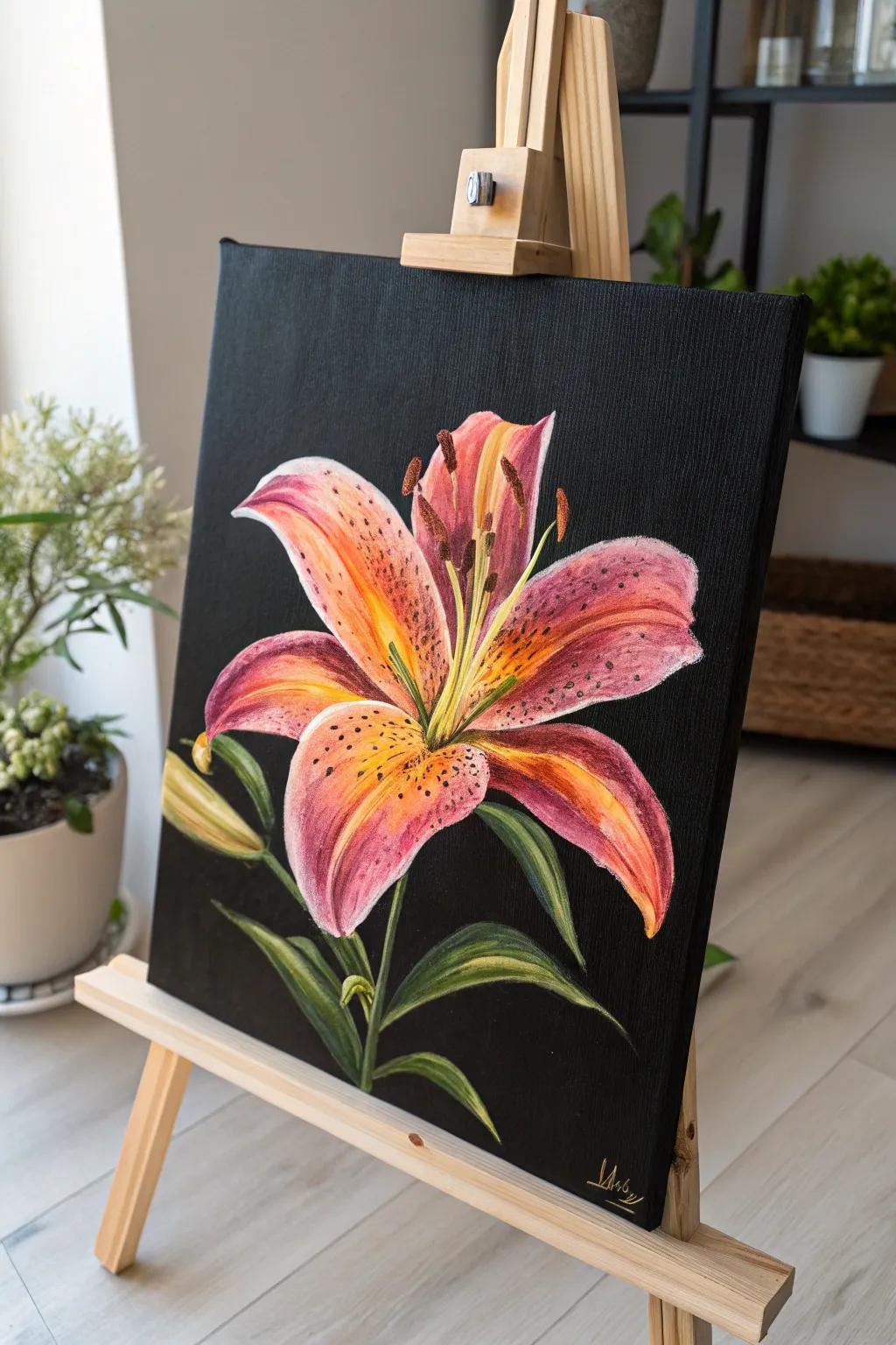 Bold Beauty: A Lily's Vibrance Against the Night.