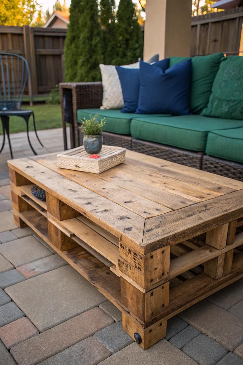 Elevate your outdoor space with the charm of a handcrafted pallet coffee table.