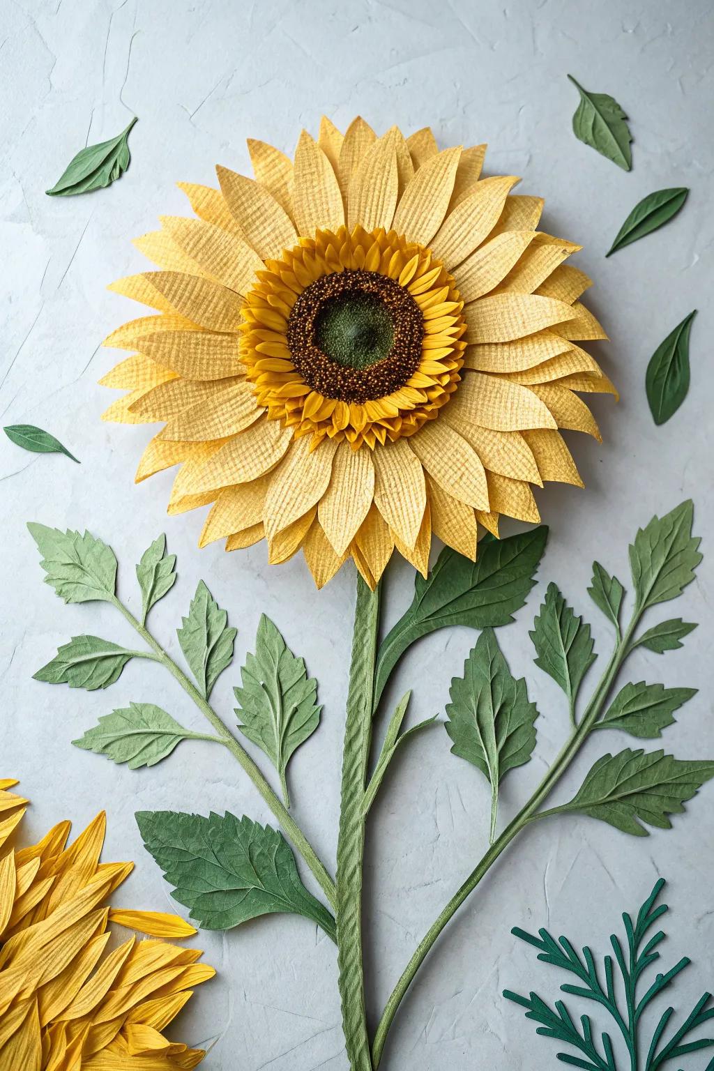 Bring a touch of sunshine indoors with this stunning paper sunflower collage, a perfect blend of minimalist charm and boho flair.