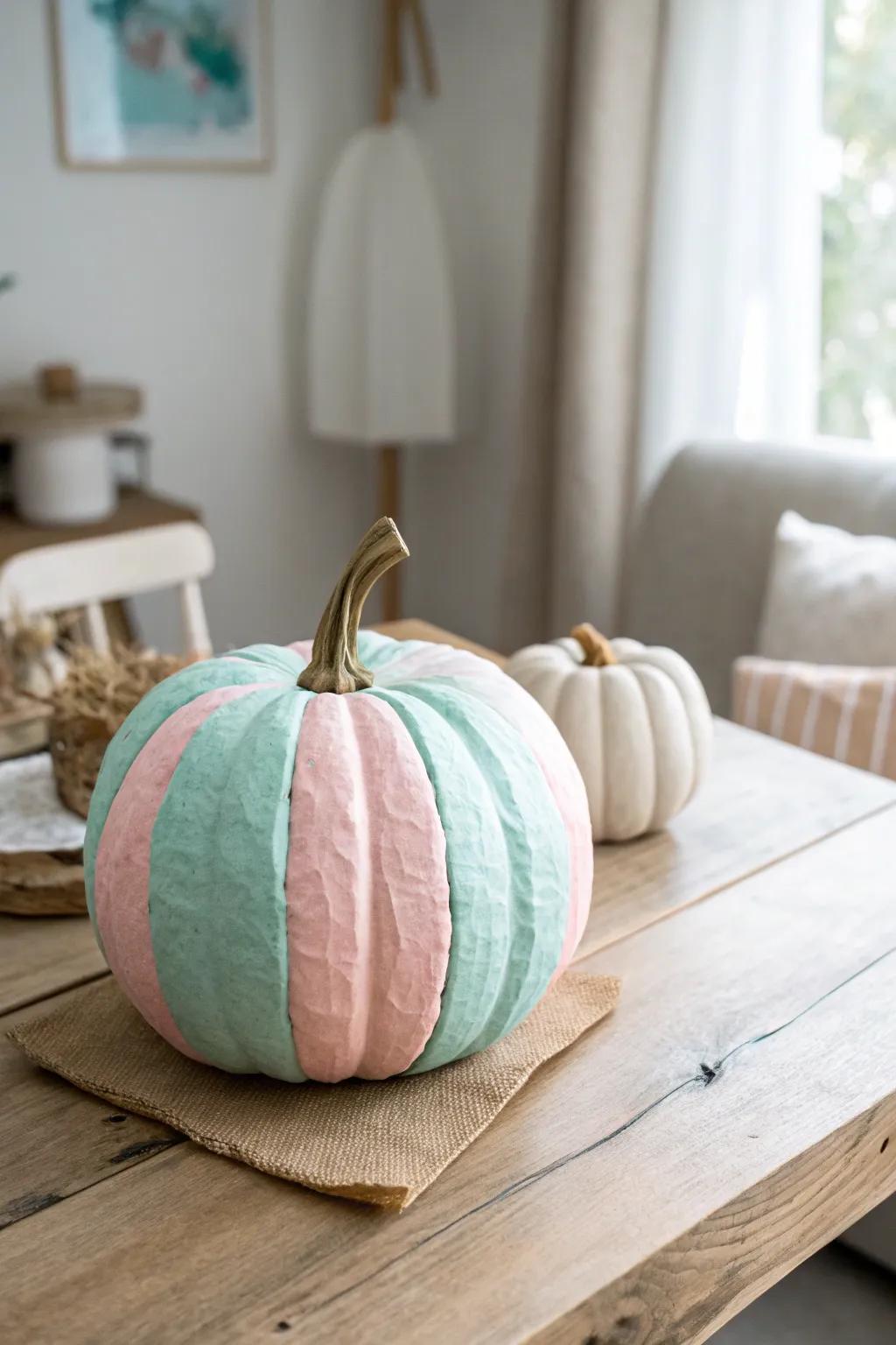 Embrace the charm of whimsical pastel pumpkins for a fresh and soothing autumn decor.
