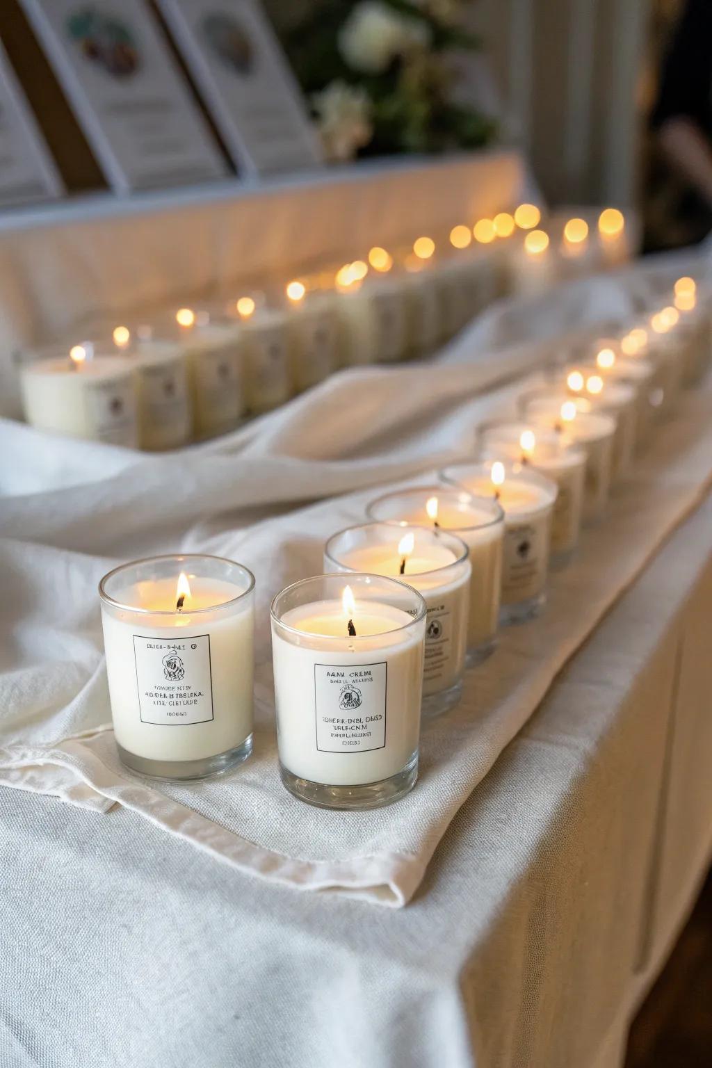 Custom candles with personalized labels, adding a warm glow to any baptism celebration.