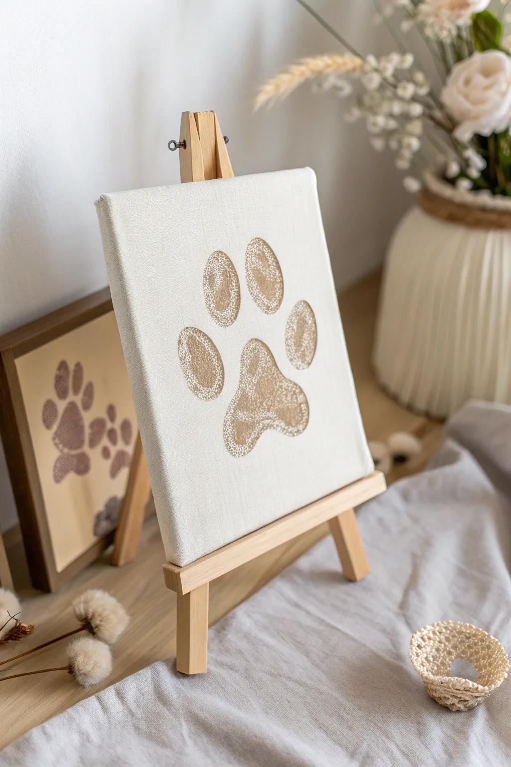 Capture the essence of your furry friend with a paw print portrait, where simplicity meets artistic charm.
