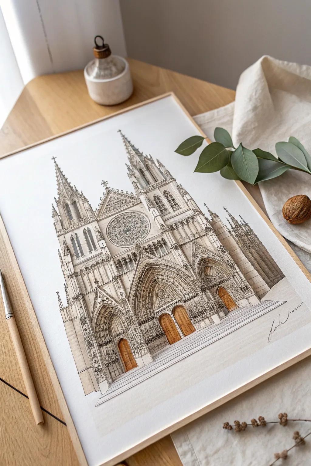 Discover the elegance of architectural wonders through intricate pen and ink art.